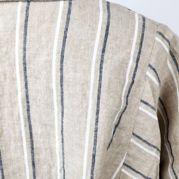 Banana Republic Boxy Cropped Linen Shirt Natural Linen Beige Stripe Womens M - Picture 4 of 5